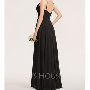 A-Line V-neck Floor-Length Chiffon Prom Dresses With Ruffle Pockets
